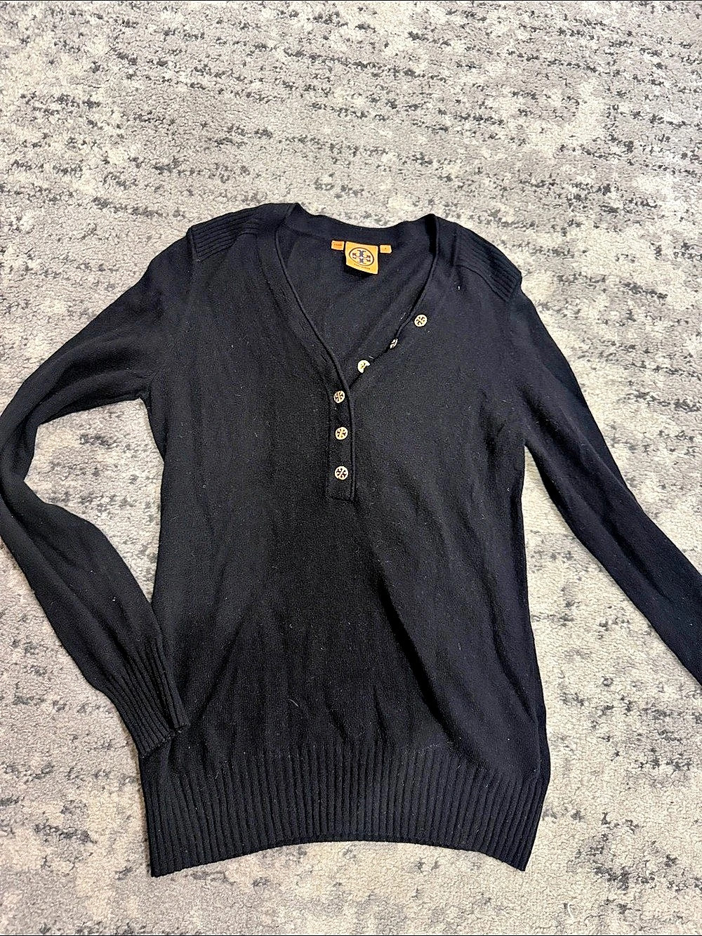 Tory Burch Black V-Neck Button Sweater Like New